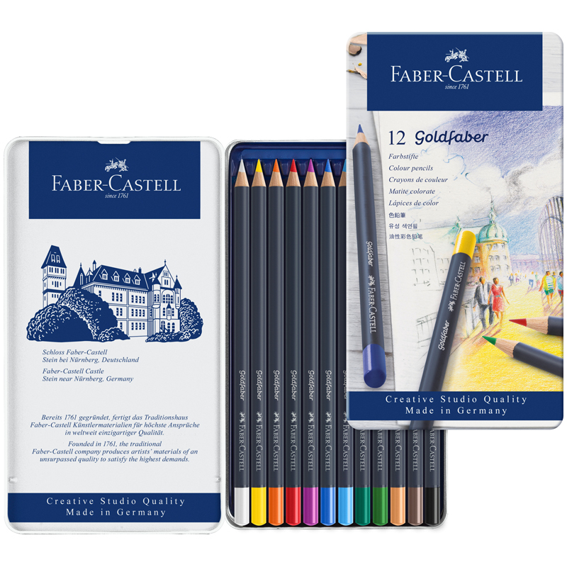 Карандаши цветные Faber-Castell "Goldfaber", 12цв., круглые, заточен., метал. коробка - фото 3