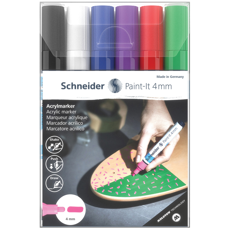 Набор маркеров акриловых Schneider "Paint-it 320", 4мм, ассорти, 6шт. - фото 1