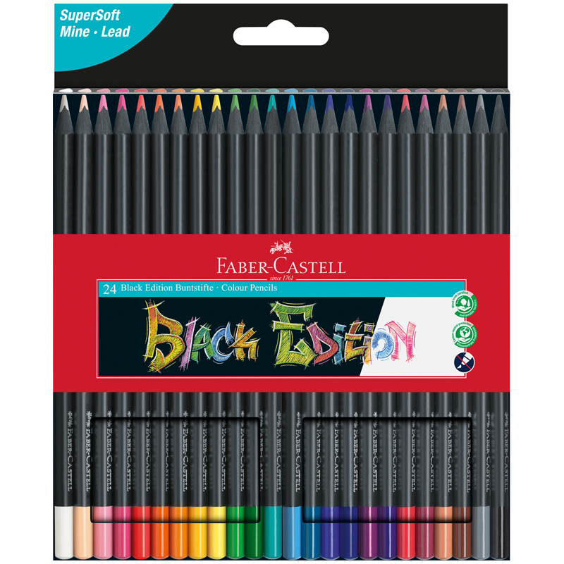 Карандаши цветные Faber-Castell "Black Edition", 24цв., трехгран., черное дерево, заточен., картон. - фото 1