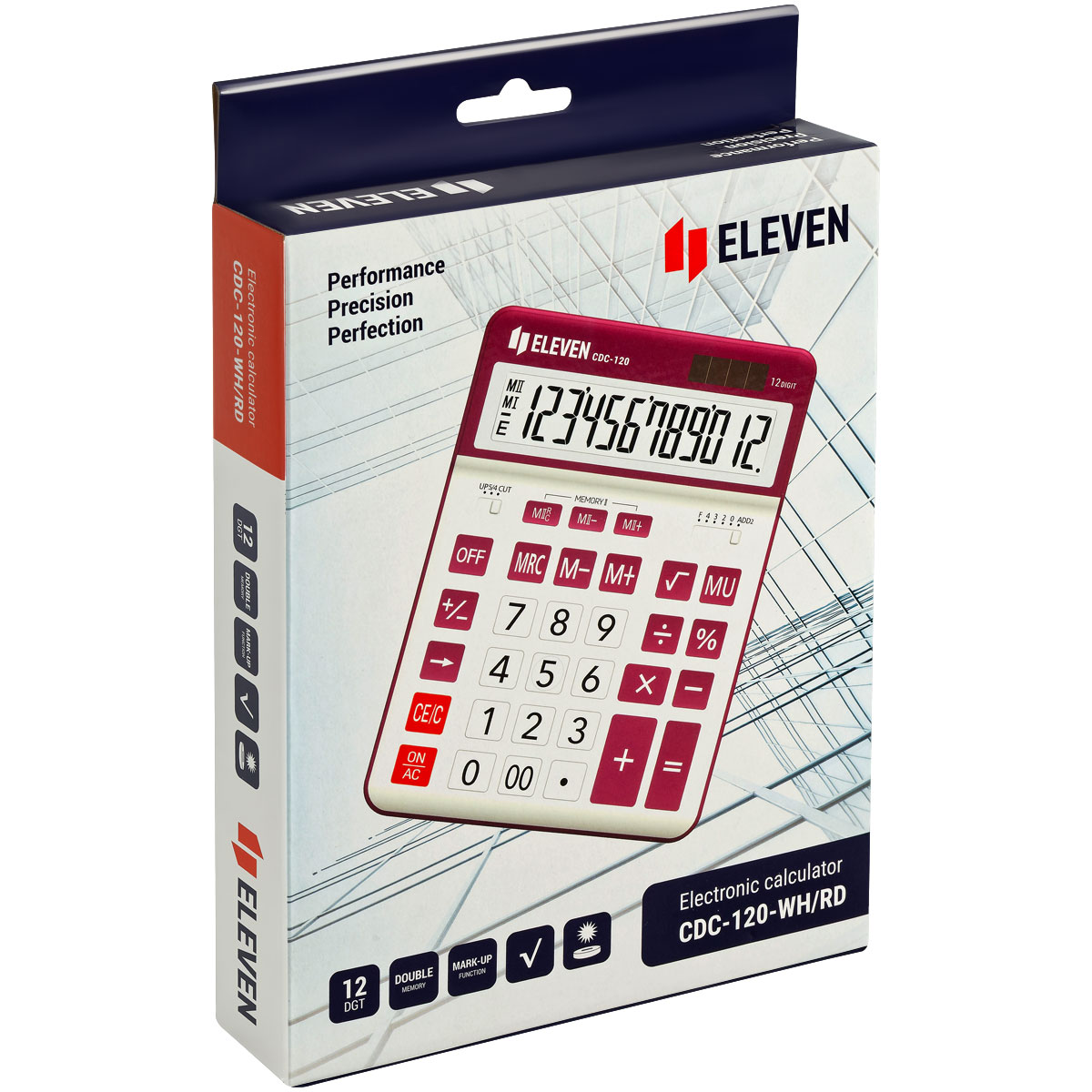 Калькулятор настольный Eleven CDC-120-WH/RD, 12 разрядов, двойное питание, 155*206*38мм, белый/красный - фото 6