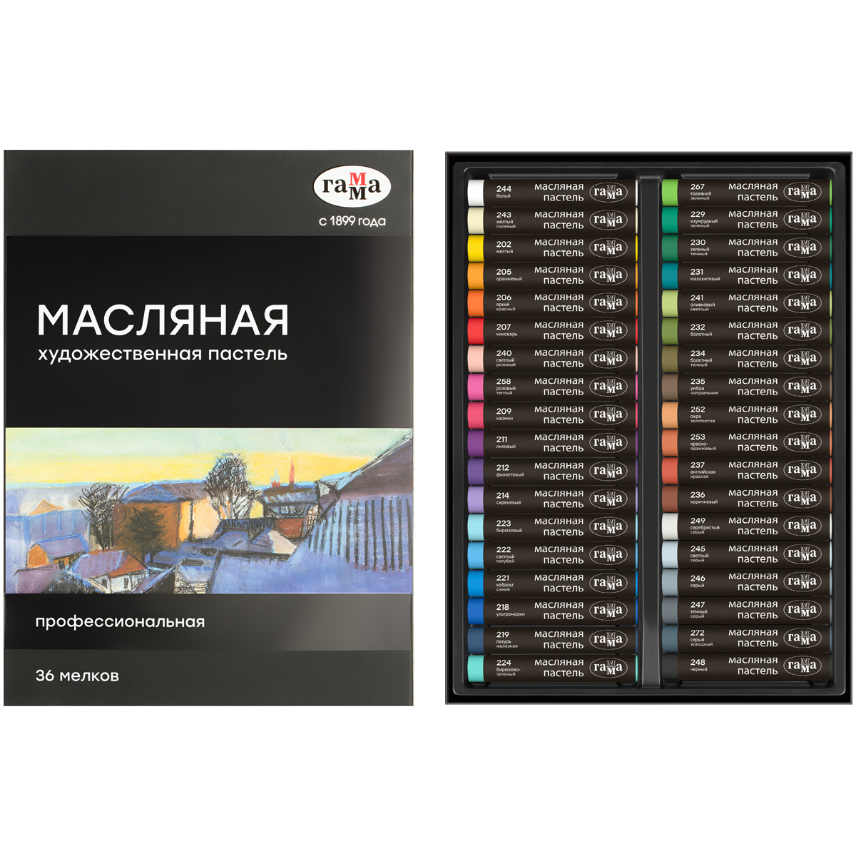 Пастель масляная Гамма, 36 цветов, картон. упаковка - фото 1