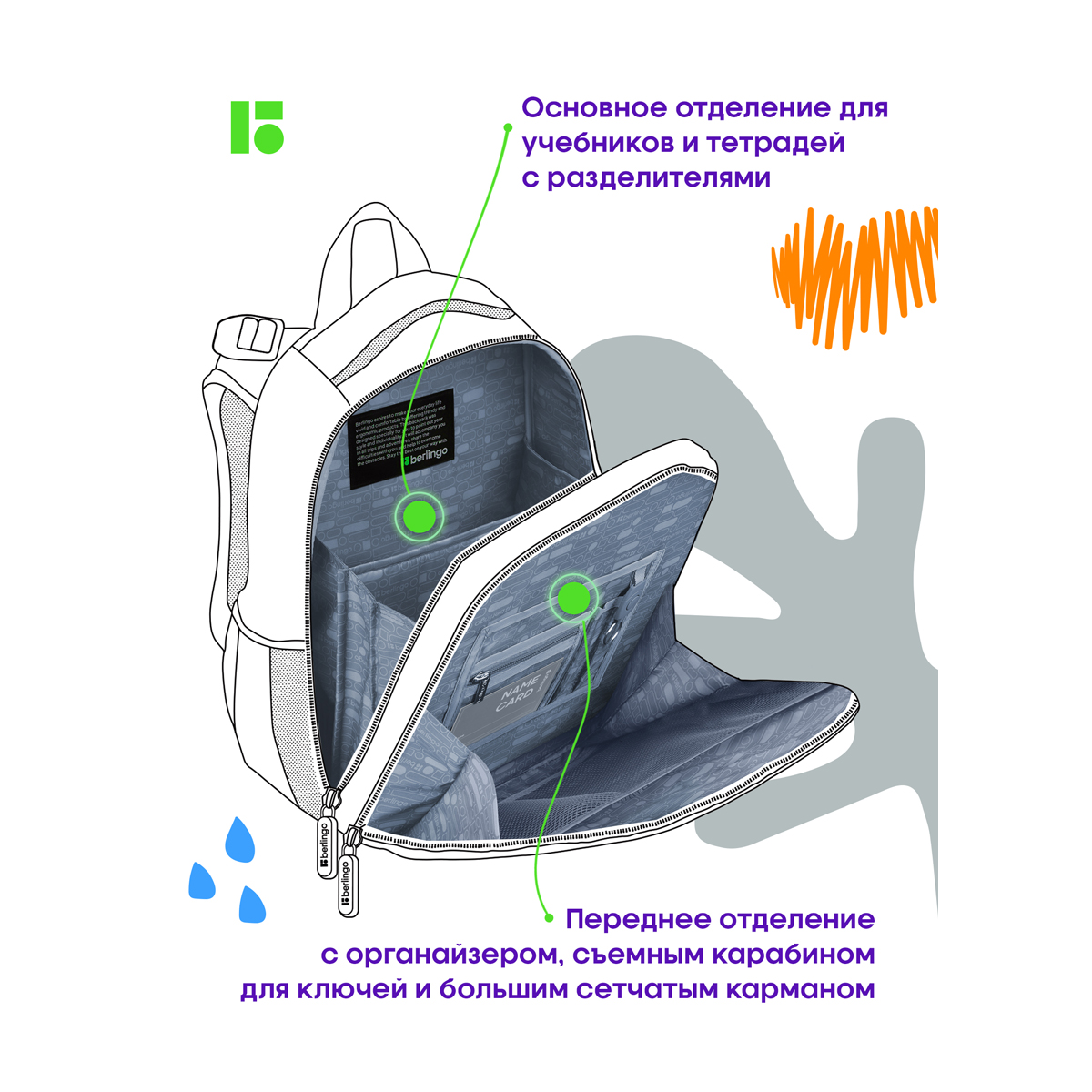 Ранец Berlingo Expert Max "Little dreamer" 38*29*16см, 2 отделения, 2 кармана, анатомическая спинка, дождевик в комплекте - фото 7