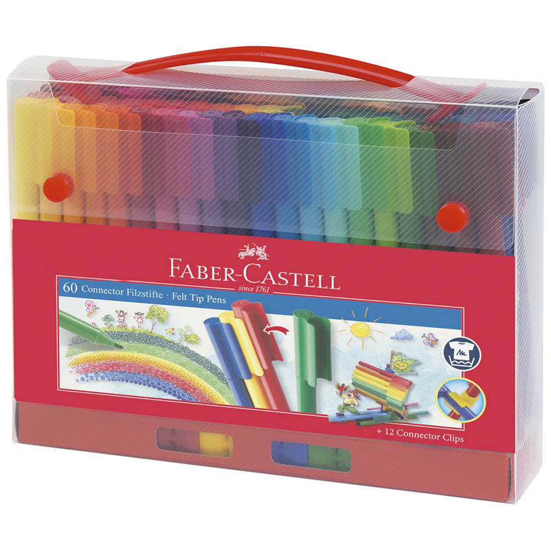 Фломастеры Faber-Castell "Connector", 60цв., смываемые, соединяемые колпачки, пластик. уп., европодвес - фото 1