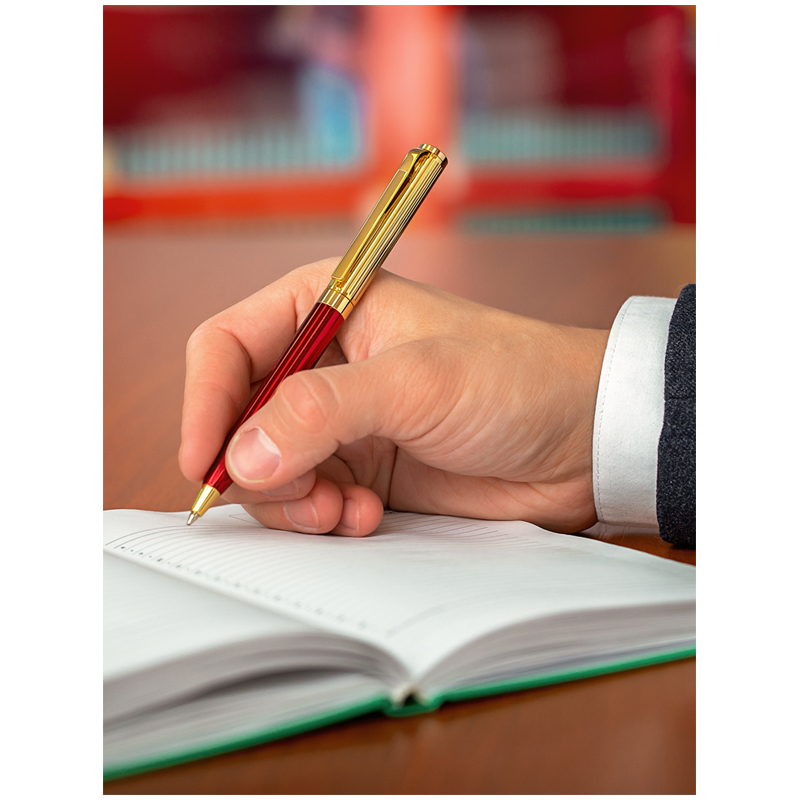 Набор Delucci "Rosso": ручка шарик., 1мм и ручка-роллер, 0,6мм, синие, корпус вишн/зол., подарочная упаковка - фото 8