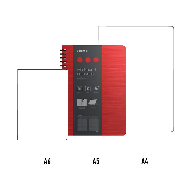 Бизнес-тетрадь А5+, 80л., Berlingo "Steel&Style", клетка, на гребне, 80г/м2, пластик. (полифом) обложка, линейка-закладка, красная - фото 6