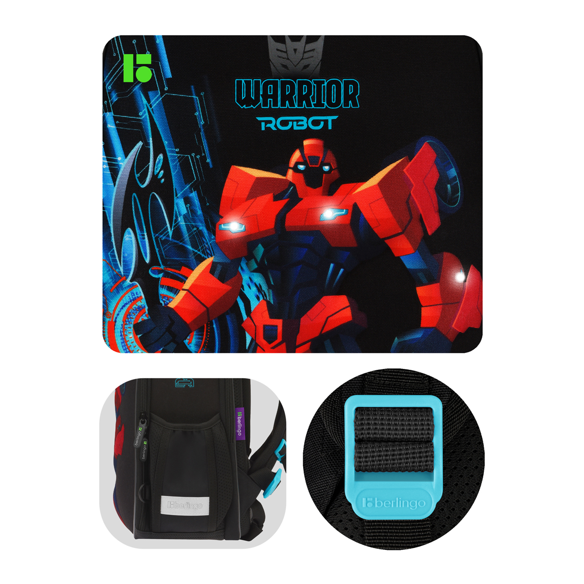 Ранец Berlingo Expert Mini "Warrior Robot" 36*27*14см, 2 отделения, 2 кармана, анатомическая спинка, мешок для обуви - фото 10
