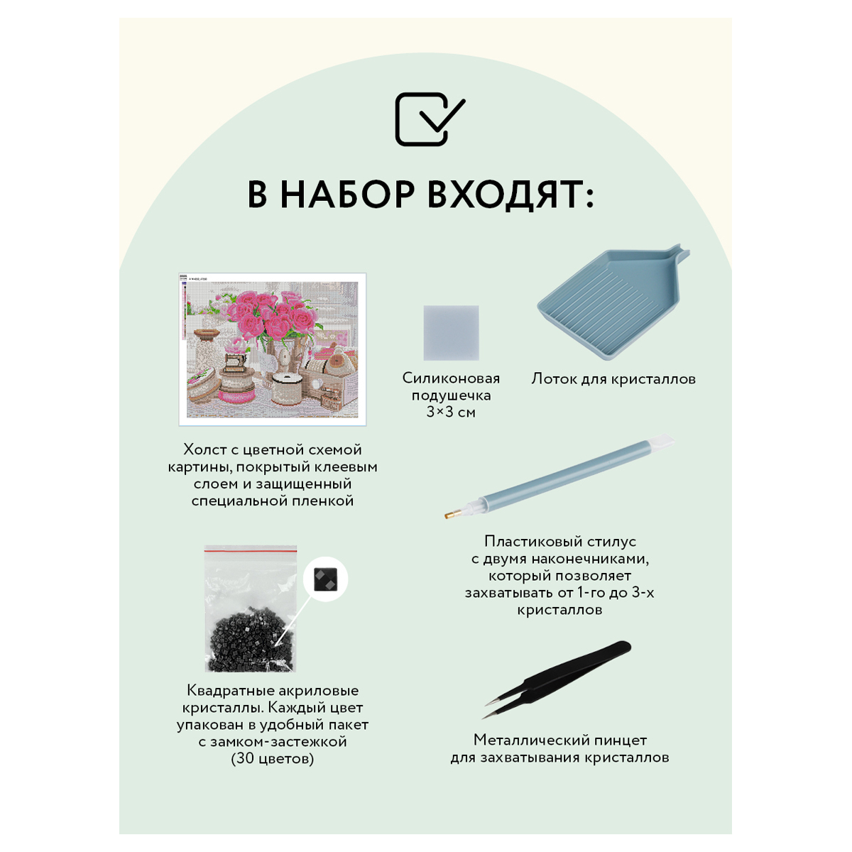 Алмазная мозаика ТРИ СОВЫ "Розы и кружево", 40*50см, холст, картонная коробка с пластиковой ручкой - фото 3