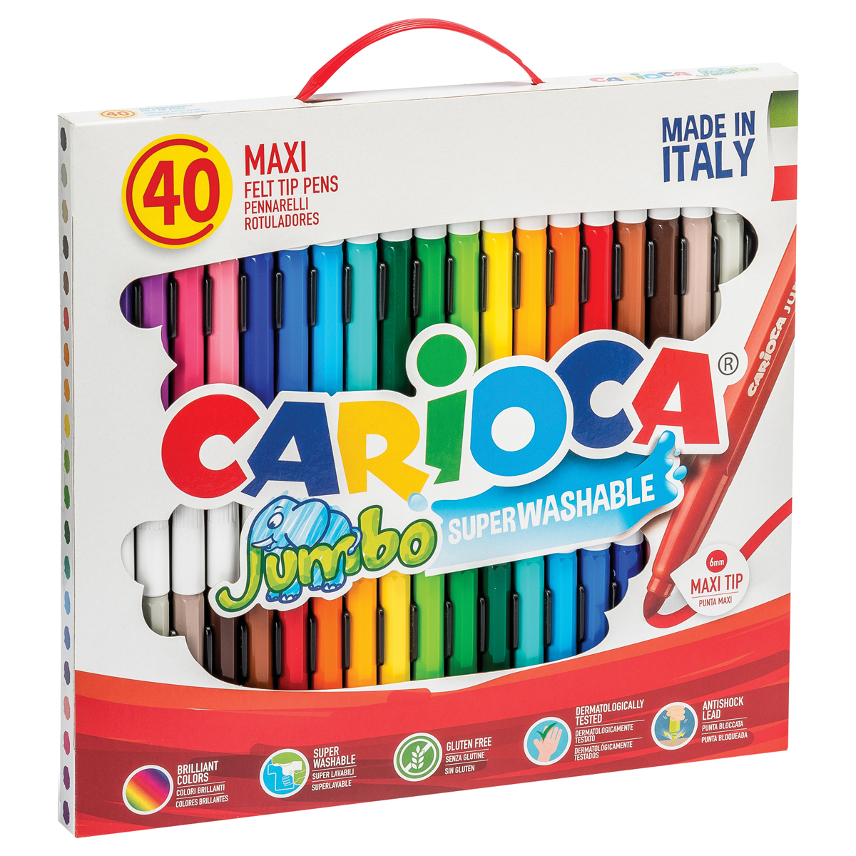 Фломастеры Carioca "Jumbo", 40шт., 36цв., утолщенные, смываемые, картон, с ручкой - фото 1