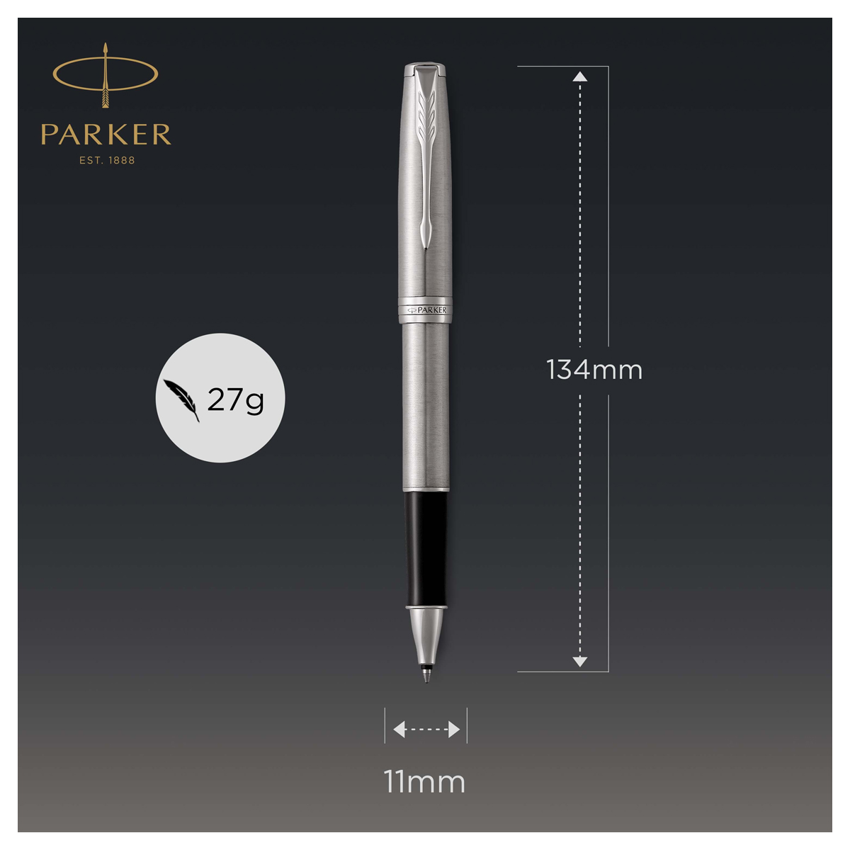 Ручка-роллер Parker "Sonnet Stainless Steel CT" черная, 0,8мм, подарочная упаковка - фото 3