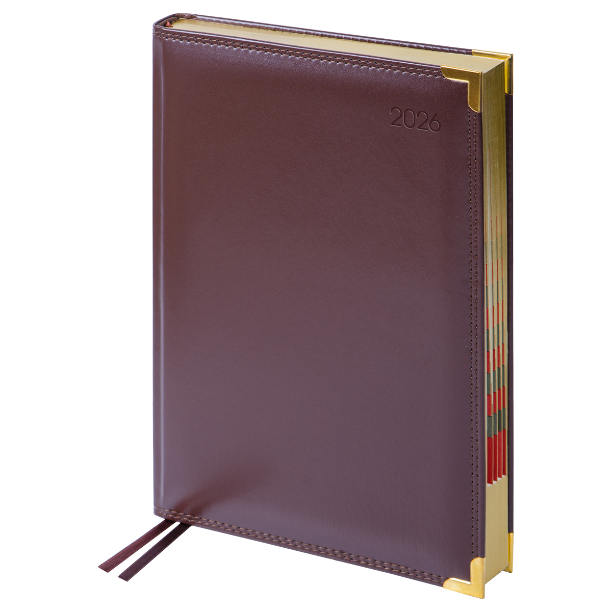 Ежедневник датированный 2026г., А4-(В5), 184л., Delucci, Гладкая кожа, зол. срез, коричневый - фото 1