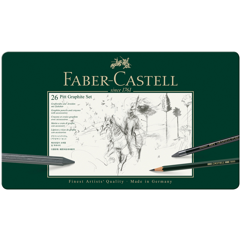 Набор карандашей ч/г Faber-Castell "Pitt Graphite", 26 предметов, заточен., метал. кор. - фото 1