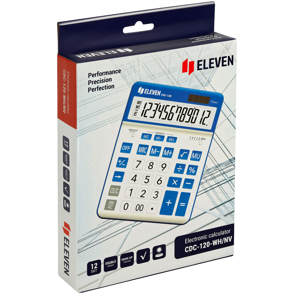 Калькулятор настольный Eleven CDC-120-WH/NV, 12 разрядов, двойное питание, 155*206*38мм, белый/темно-синий - фото 6