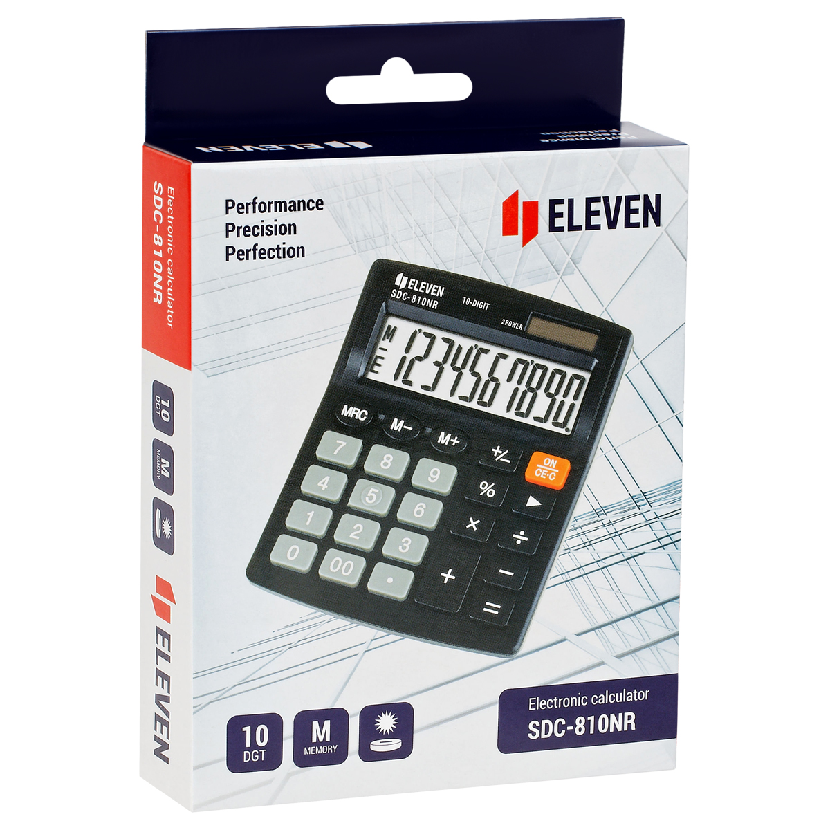 Калькулятор настольный Eleven SDC-810NR, 10 разрядов, двойное питание, 127*105*21мм, черный - фото 6