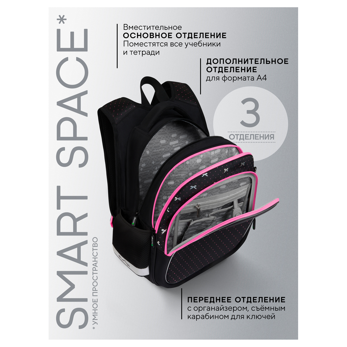 Ранец Berlingo Expert Light "Happiness" 38*29*18см, 3 отделения, 2 кармана, анатомическая спинка - фото 6