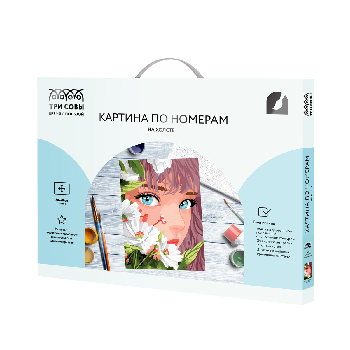 Картина по номерам на холсте ТРИ СОВЫ "Аниме девушка с цветами", 30*40, с акриловыми красками и кистями - фото 2