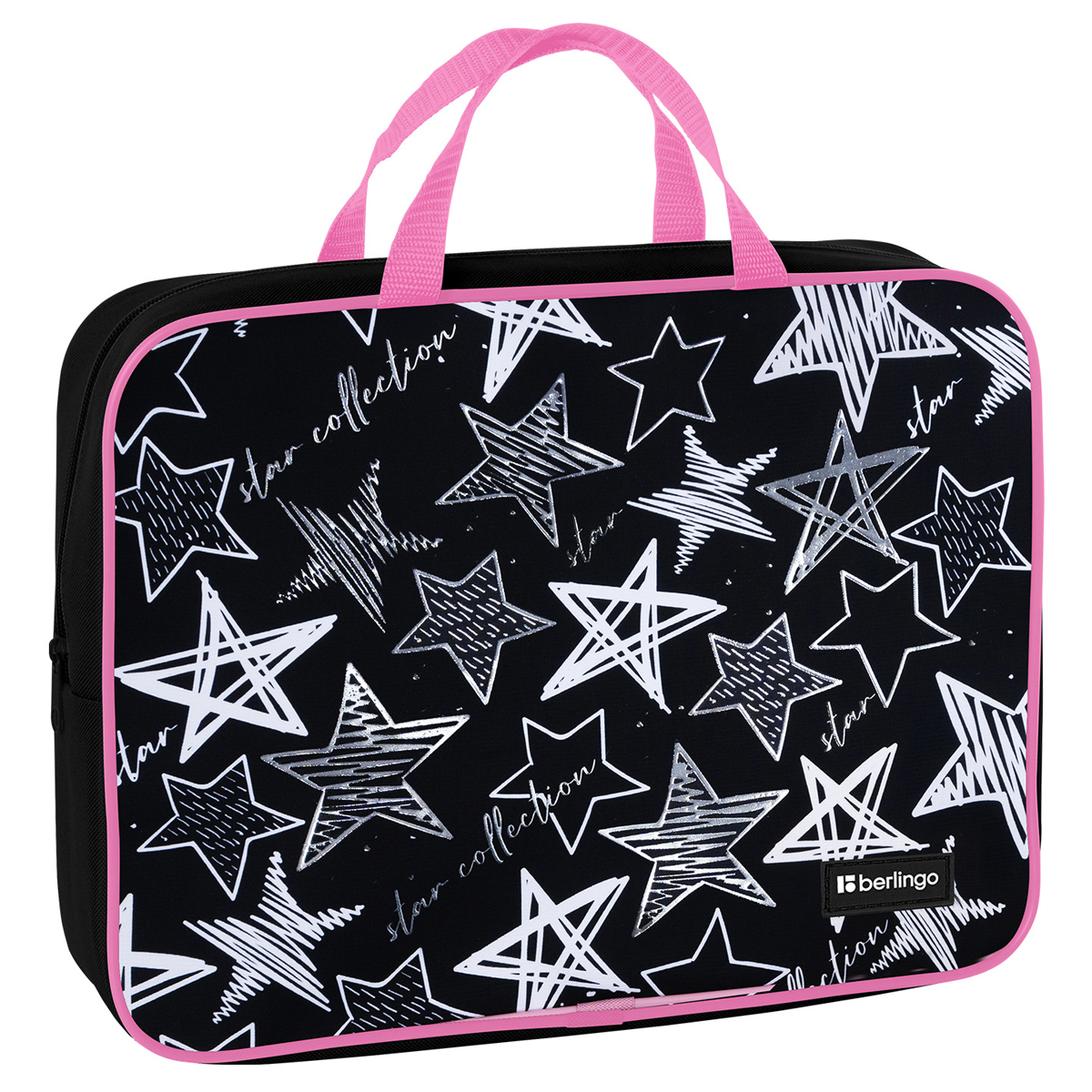 Папка текстильная с ручками 1 отделение, А4 Berlingo "Glossy stars", 350*265*80мм, текстиль, на молнии - фото 1
