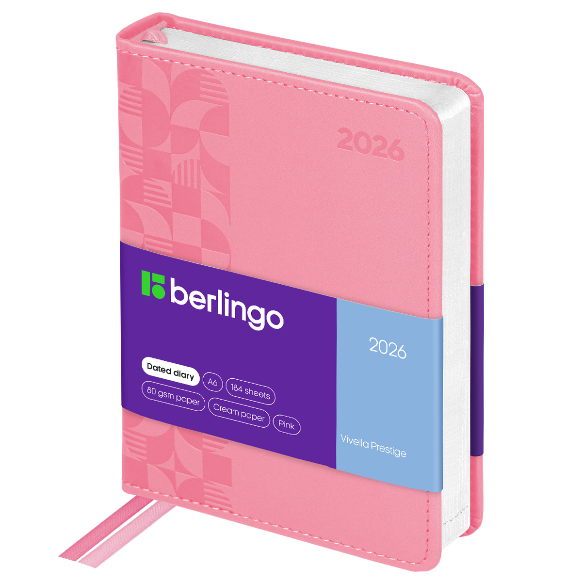 Ежедневник датированный 2026г., А6, 184л., кожзам, Berlingo "Vivella Prestige", розовый - фото 1