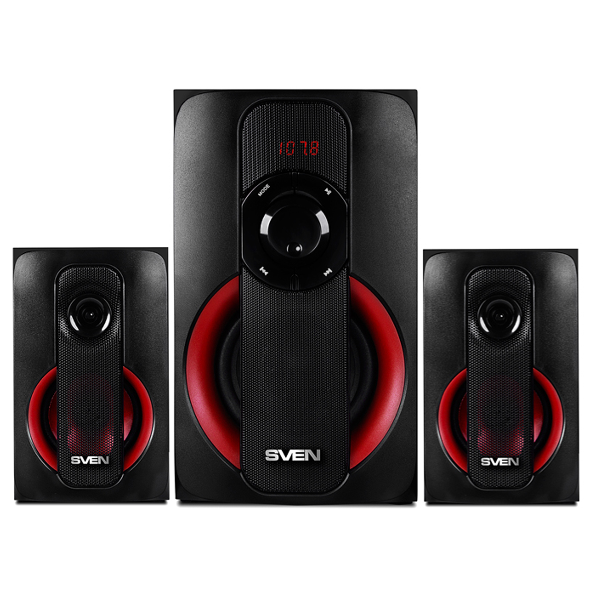 Колонки Sven MS-304, 2*10W+Subwoofer 20W, деревянный корпус, Bluetooth, FM, LED-дисплей, пульт, USB, SD, черный - фото 2
