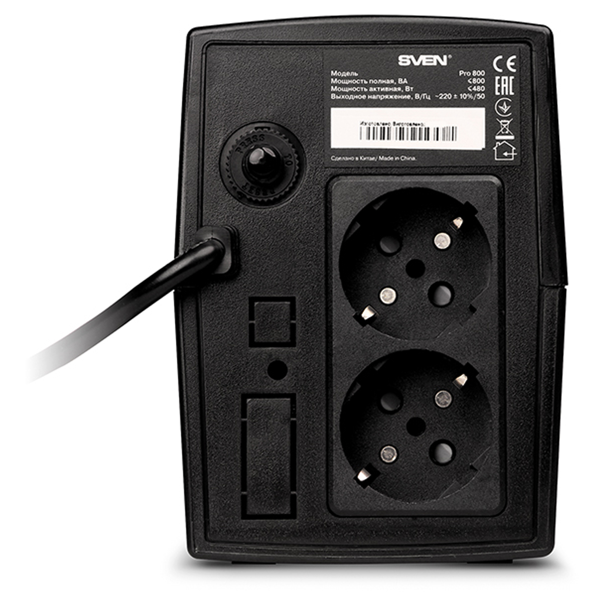 Источник бесперебойного питания Sven PRO 800, 2 розетки, 800ВA, 480Вт, черный - фото 3