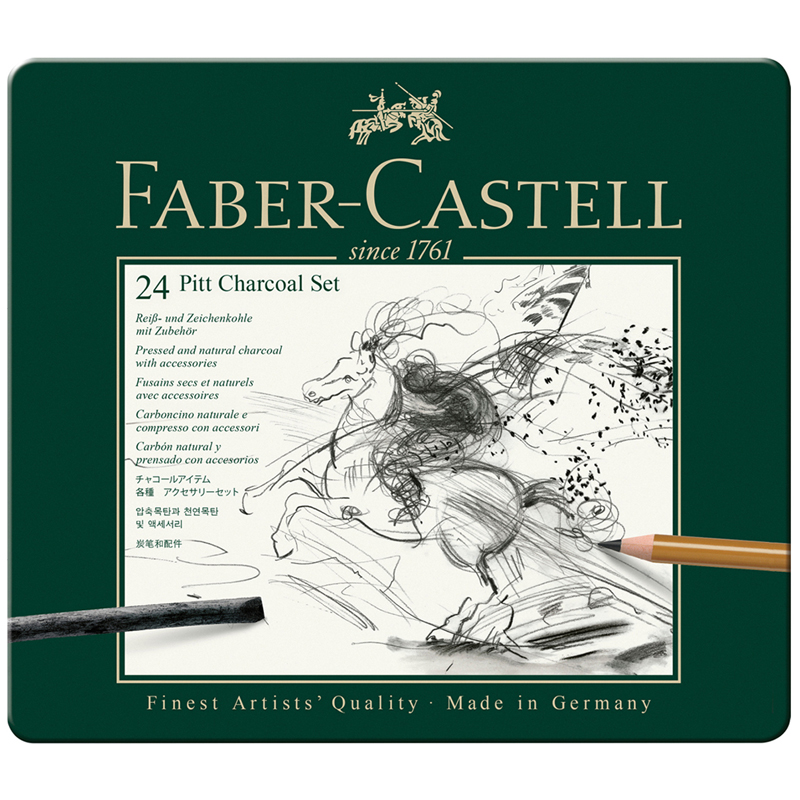 Набор угля и угольных карандашей Faber-Castell "Pitt Charcoal" 24 предмета, метал. кор. - фото 1