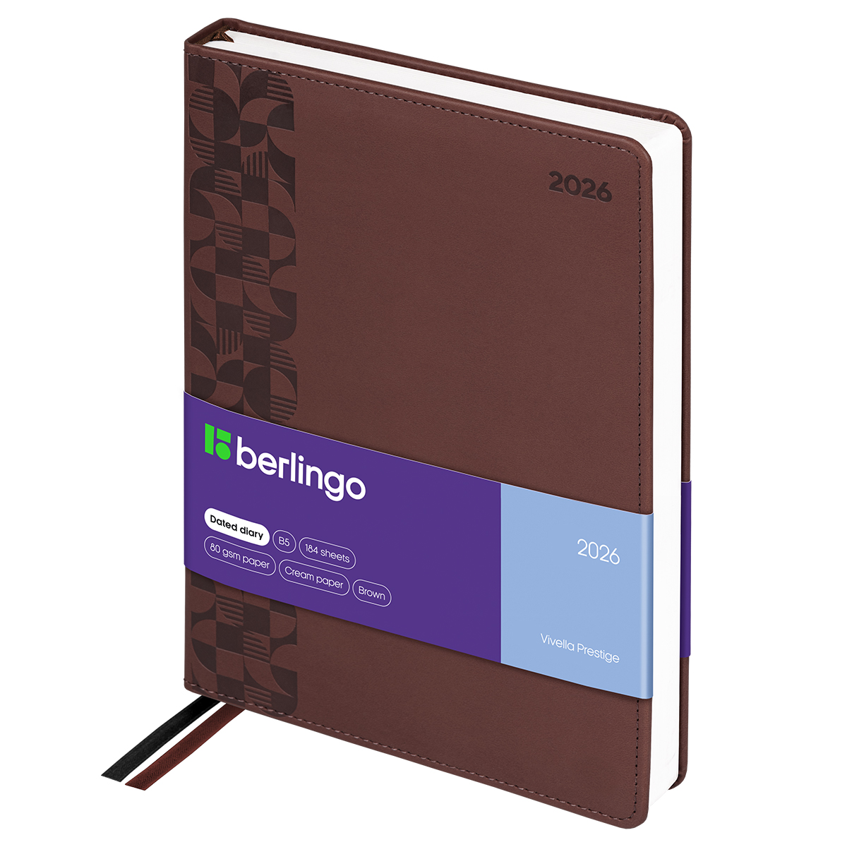 Ежедневник датированный 2026г., А4-(В5), 184л., кожзам, Berlingo "Vivella Prestige", коричневый - фото 1