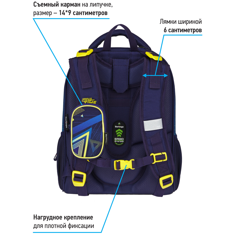 Ранец Berlingo Expert Max "Triangles" 37*28*16см, 2 отделения, анатомическая спинка, дождевик в комплекте - фото 6