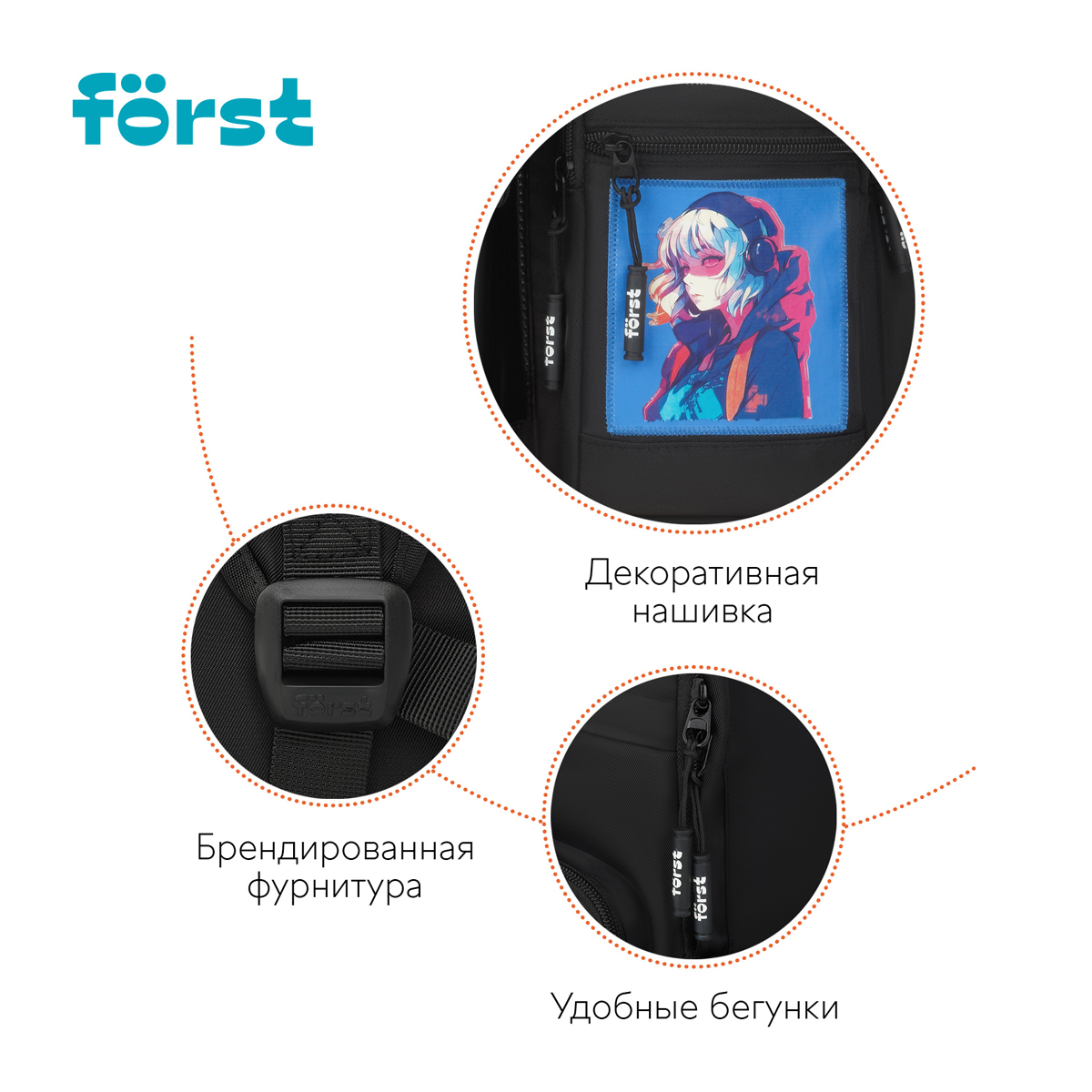 Рюкзак F?rst F-Teens "Anime girl" 40*28*15см, 1 отделение, 7 карманов, уплотненная спинка - фото 9