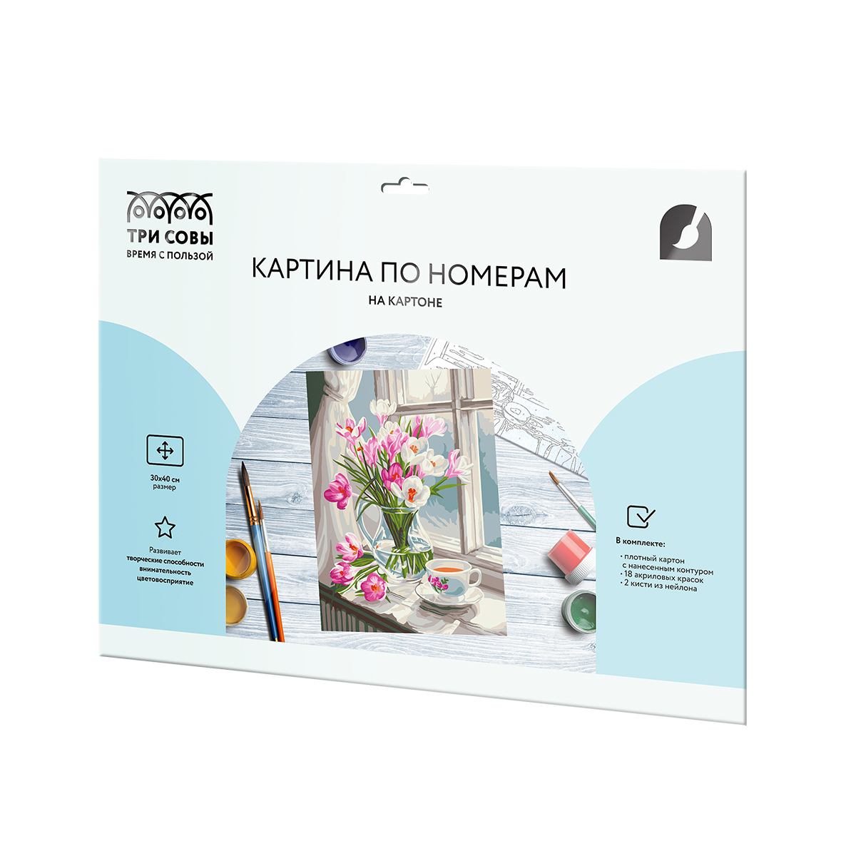 Картина по номерам на картоне ТРИ СОВЫ "Первые подснежники", 30*40, с акриловыми красками и кистями - фото 2