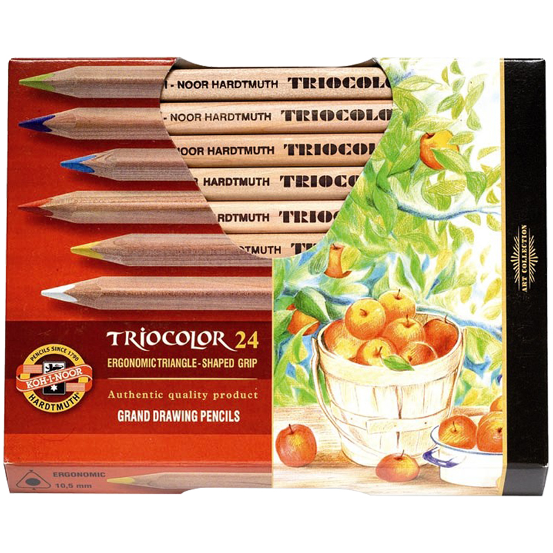 Карандаши цветные Koh-I-Noor "Jumbo Triocolor 3151", 24цв., трехгран., утолщен., неокр. корпус, картон - фото 1