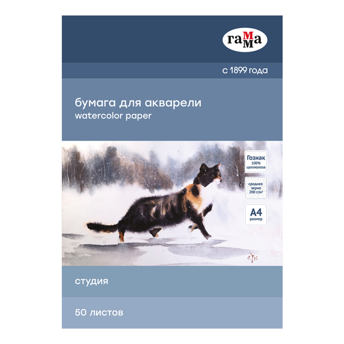 Папка для акварели, 50л., А4, Гамма "Студия", 200г/м2, среднее зерно - фото 1