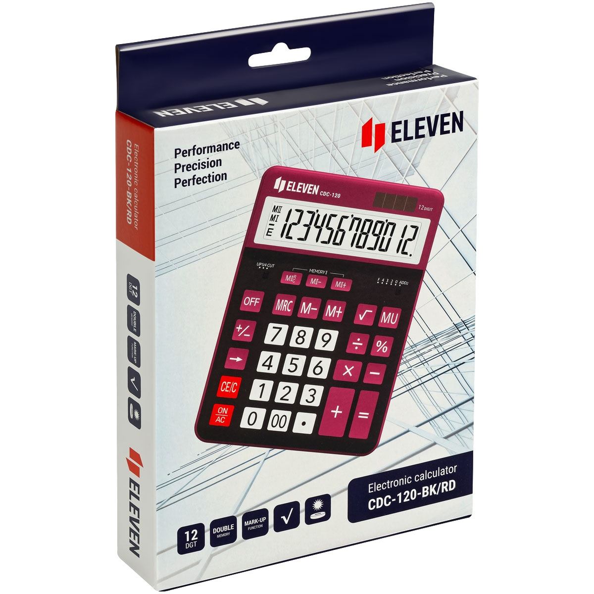 Калькулятор настольный Eleven CDC-120-BK/RD, 12 разрядов, двойное питание, 155*206*38мм, черный/красный - фото 6