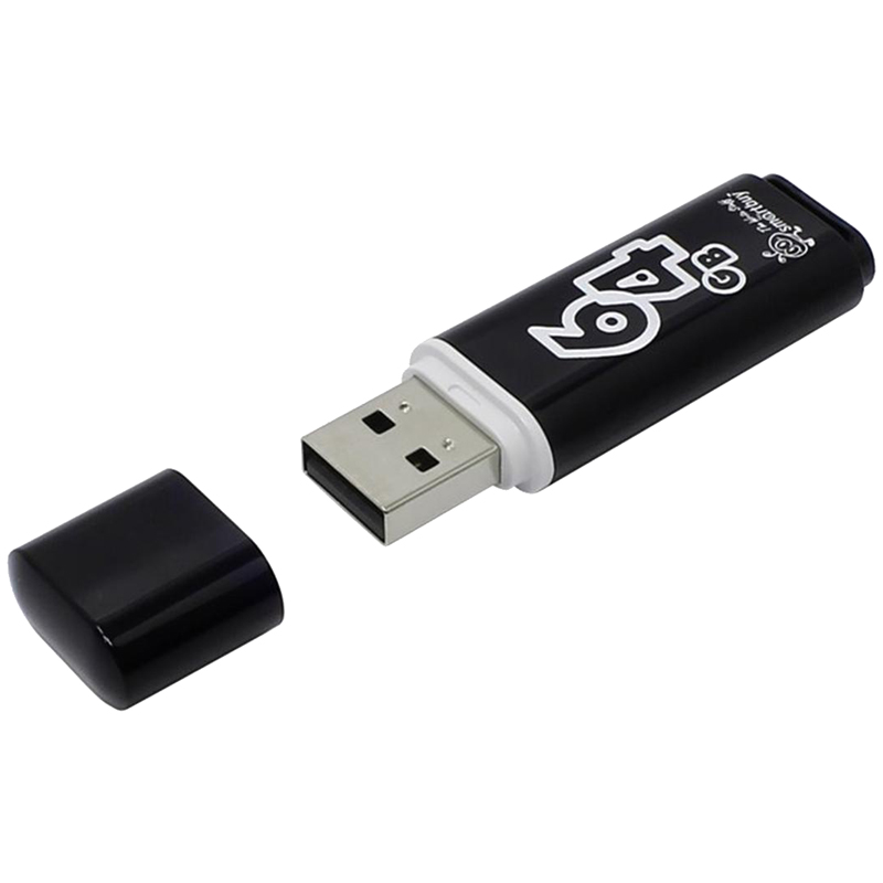 Флеш-память Smartbuy Glossy, 64Gb, USB 2.0, чер, SB64GBGS-K - фото 1