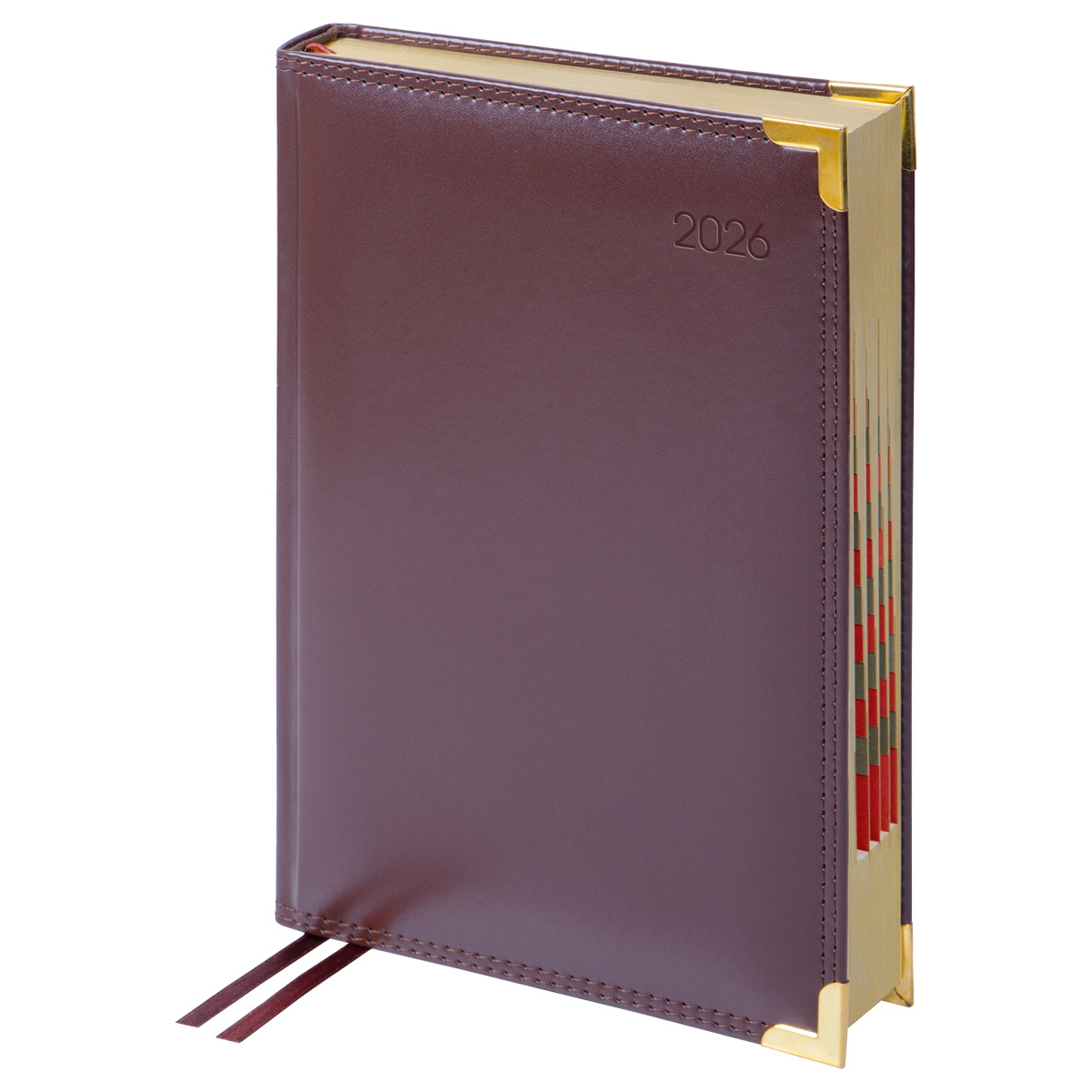 Ежедневник датированный 2026г., А5, 184л., Delucci, Гладкая кожа, зол. срез, коричневый - фото 1