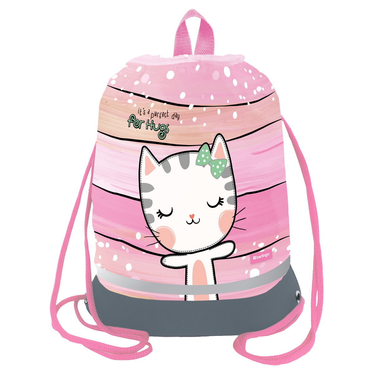 Мешок для обуви 1 отделение Berlingo "Cat Hugs", 400*480мм, расширяющееся дно, светоотражающая лента, карман на молнии - фото 1