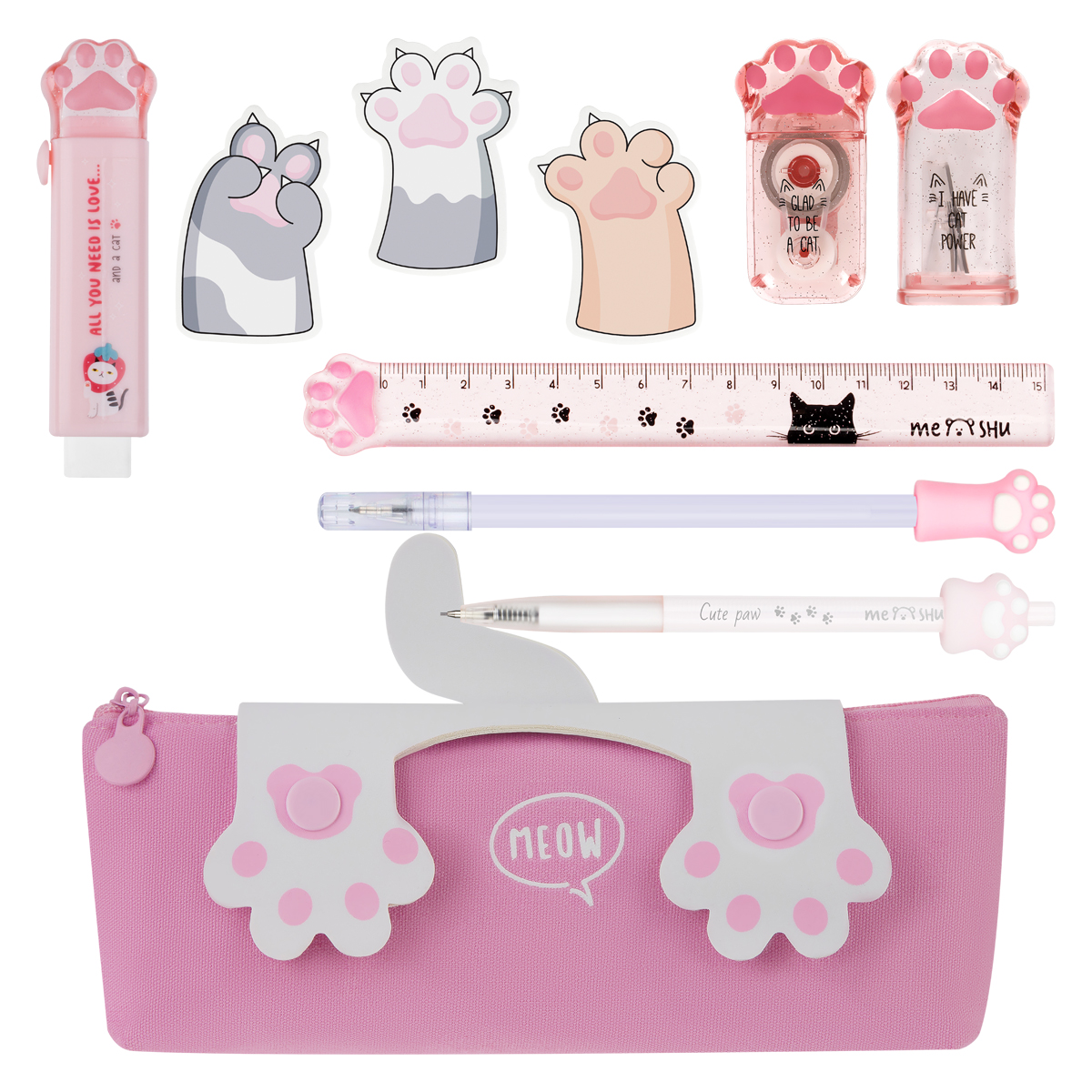 Набор канцелярских принадлежностей подарочный MESHU "Cute Paws", 8 предметов - фото 1