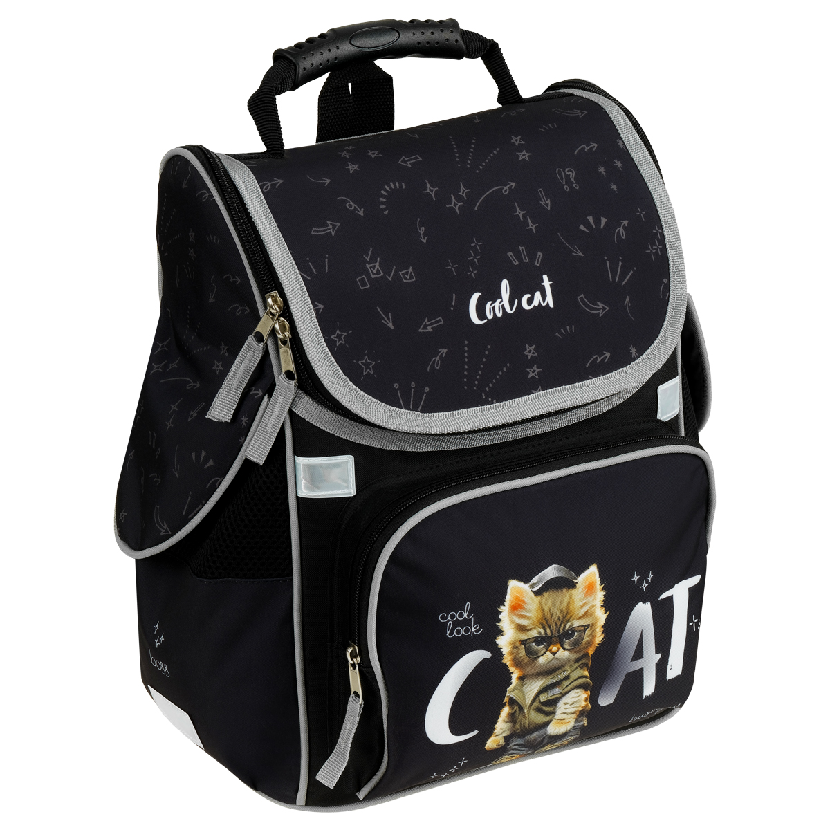Ранец ArtSpace Junior "Cat on black" 37*28*21см, 1 отделение, 3 кармана, анатомическая спинка - фото 1