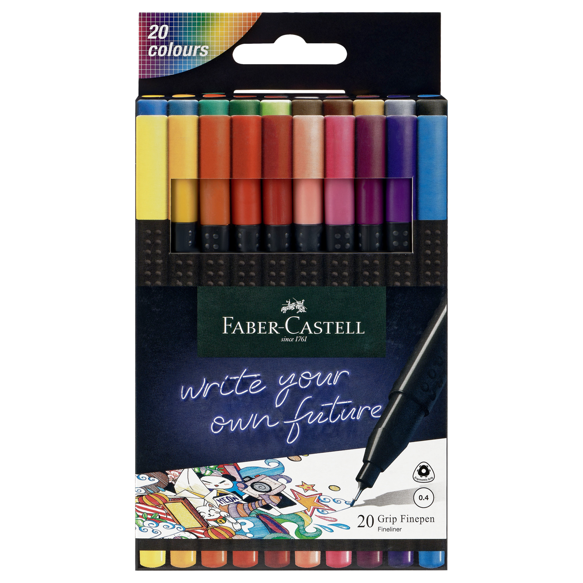 Набор капиллярных ручек Faber-Castell "Grip Finepen" 20цв., 0,4мм, трехгран., пласт. уп., европодвес - фото 2