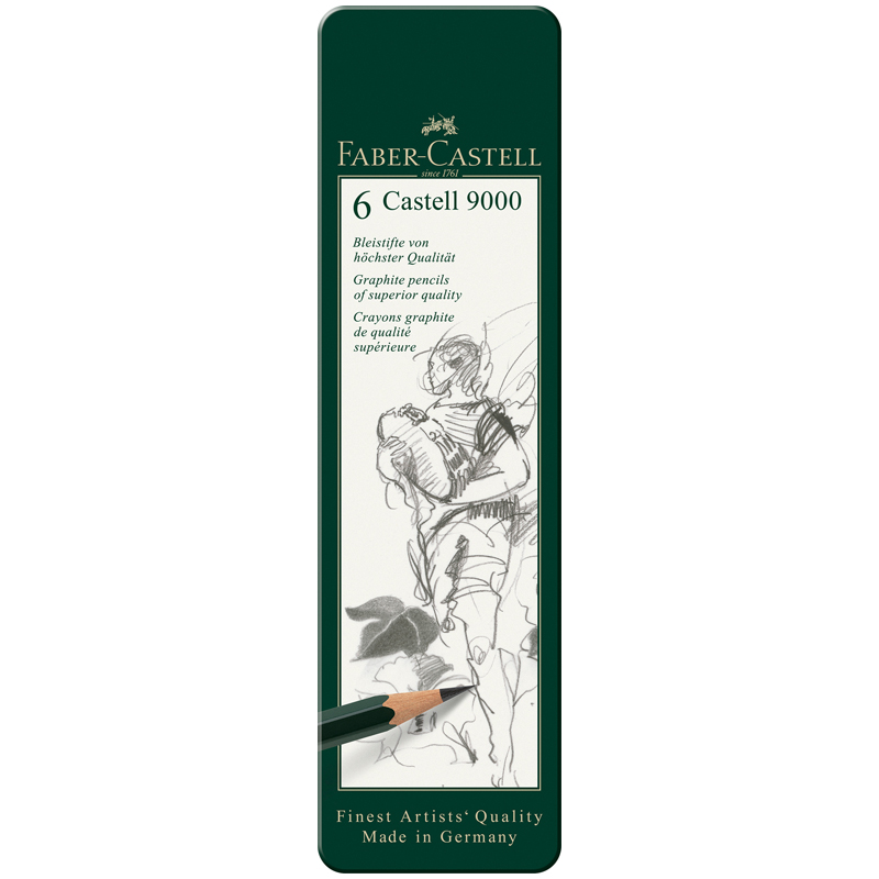 Набор карандашей ч/г Faber-Castell "Castell 9000", 6шт., HB-8B, заточен., метал. кор. - фото 1