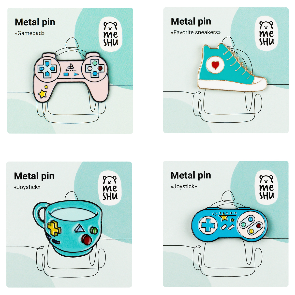Набор металлических значков MESHU "Gamer's set", эмаль, 4шт - фото 1
