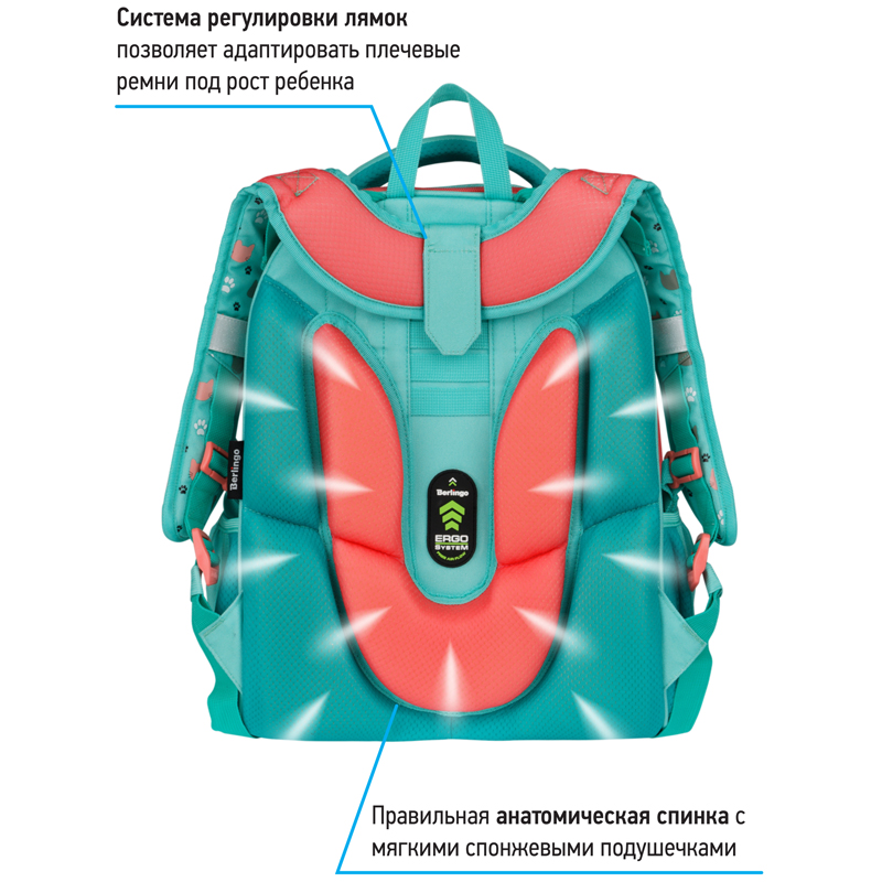 Ранец Berlingo Expert Max "Kittens green" 37*28*16см, 2 отделения, анатомическая спинка, дождевик в комплекте - фото 4