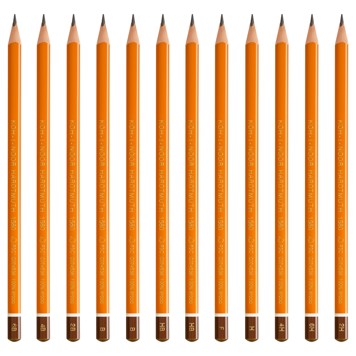 Набор карандашей ч/г Koh-I-Noor "1582" 12шт., 6B-6H, трехгранный, заточен., метал.пенал - фото 3
