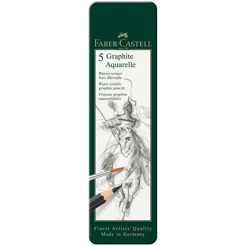 Набор карандашей ч/г акварельных Faber-Castell "Graphite Aquarelle", 5шт., HB-8B, заточ., метал. короб - фото 1