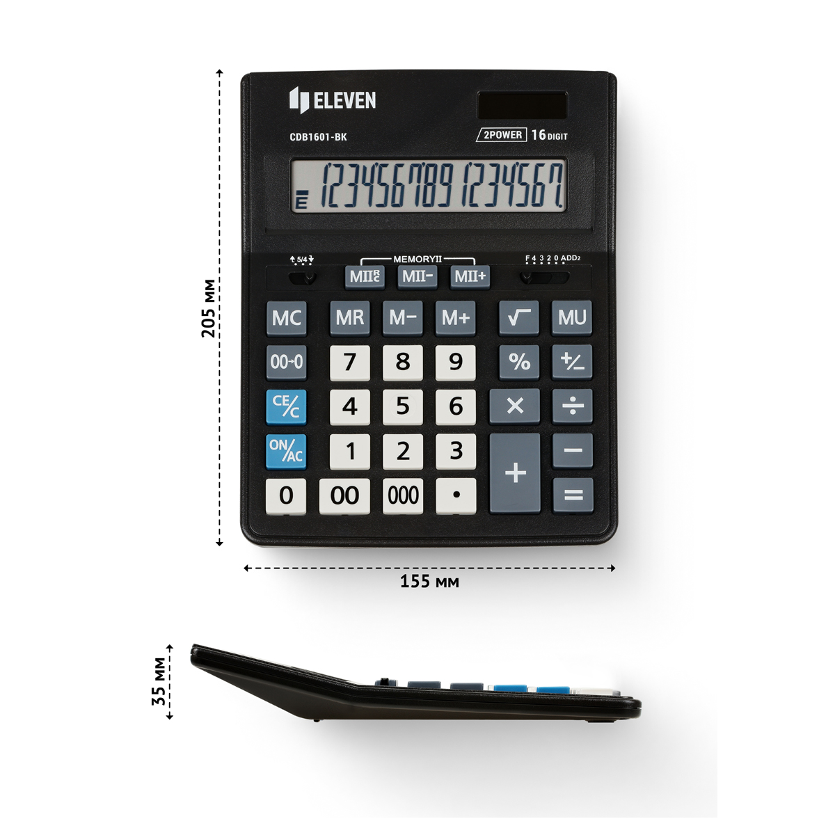 Калькулятор настольный Eleven Business Line CDB1601-BK, 16 разрядов, двойное питание, 155*205*35мм, черный - фото 4