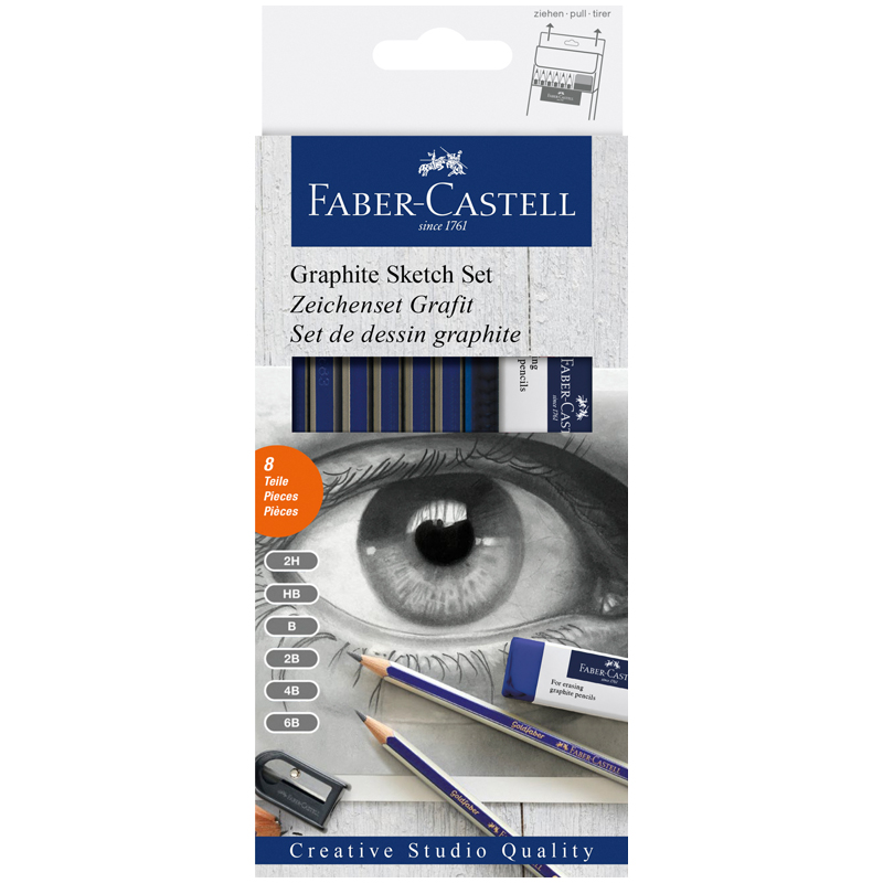 Набор карандашей ч/г Faber-Castell "Goldfaber Sketch", 6шт.+ластик+точилка, 2H-6B, заточен., карт. уп., европодвес - фото 1