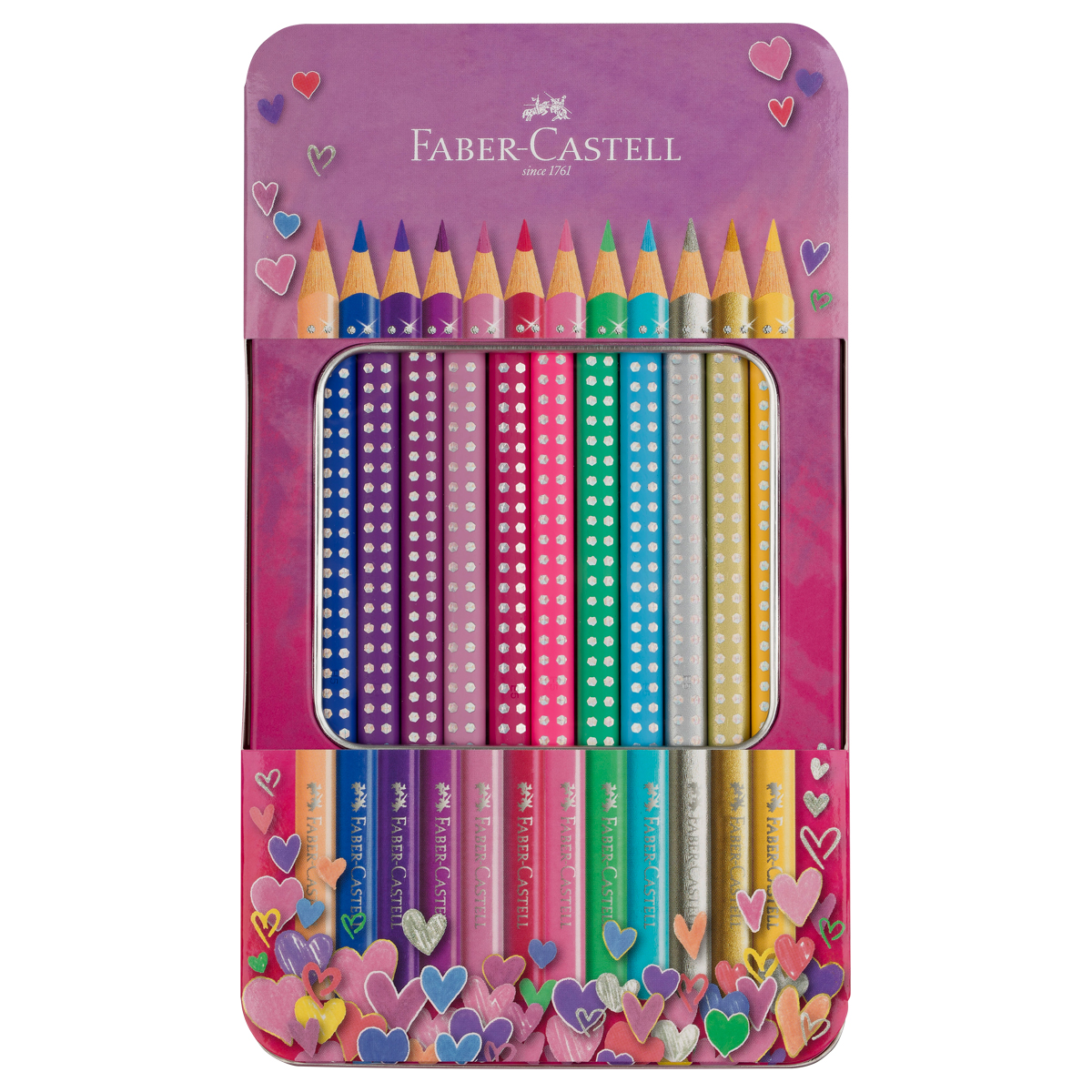 Карандаши цветные Faber-Castel "Sparkle", 12 цв., трехгран., метал. короб - фото 1