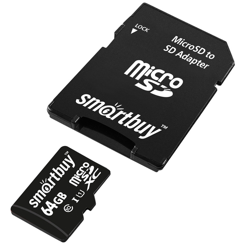 Карта памяти micro SDXC, 64 GB, SMARTBUY, 10 Мб/сек. (class 10), с адаптером, SB64GBSDCL10-01 - фото 2