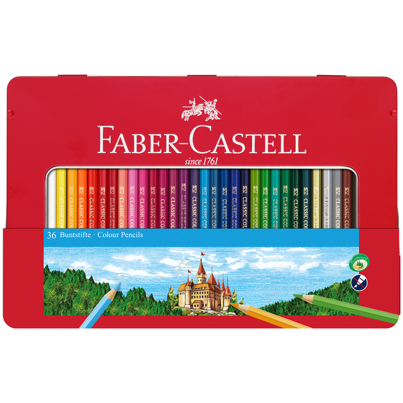 Карандаши цветные Faber-Castell "Замок", 36цв., шестигр., заточ., метал. кор. - фото 1