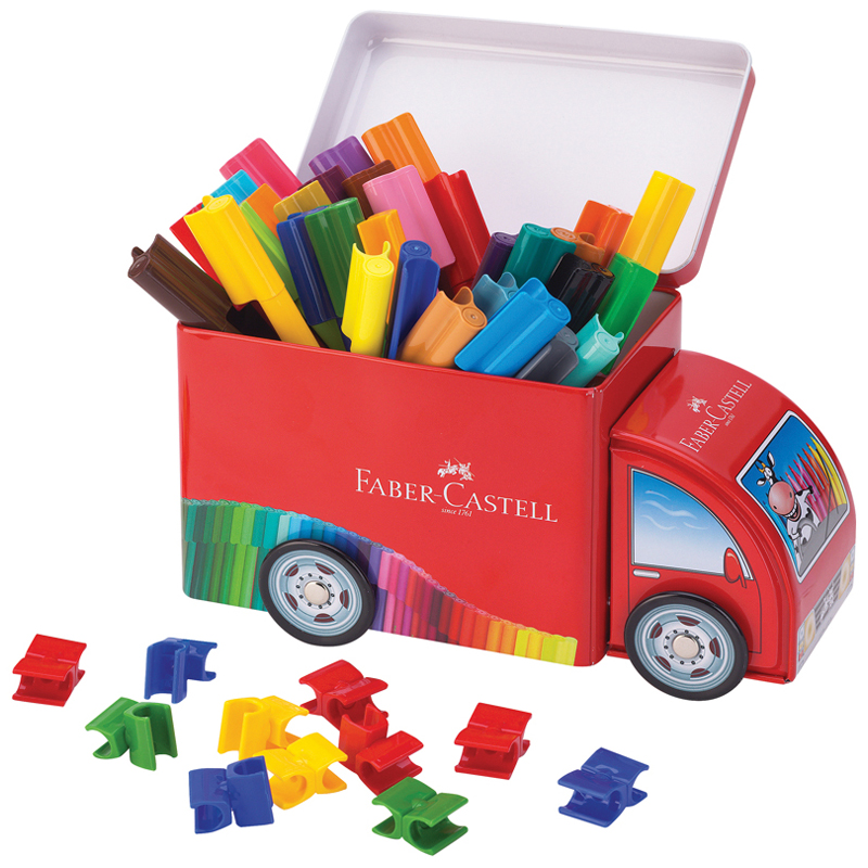 Набор для рисования Faber-Castell "Connector Truck" 33 фломастера+10 клипс, металлическая коробка - фото 5