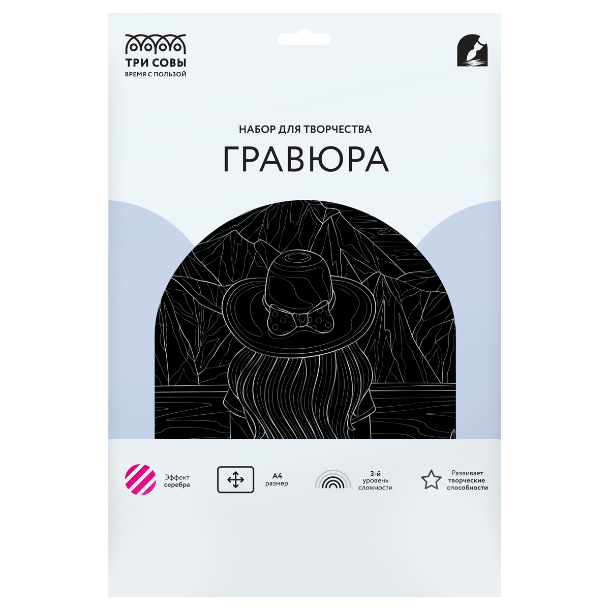 Гравюра с эффектом серебра ТРИ СОВЫ "Девушка. Антистресс", А4 - фото 2