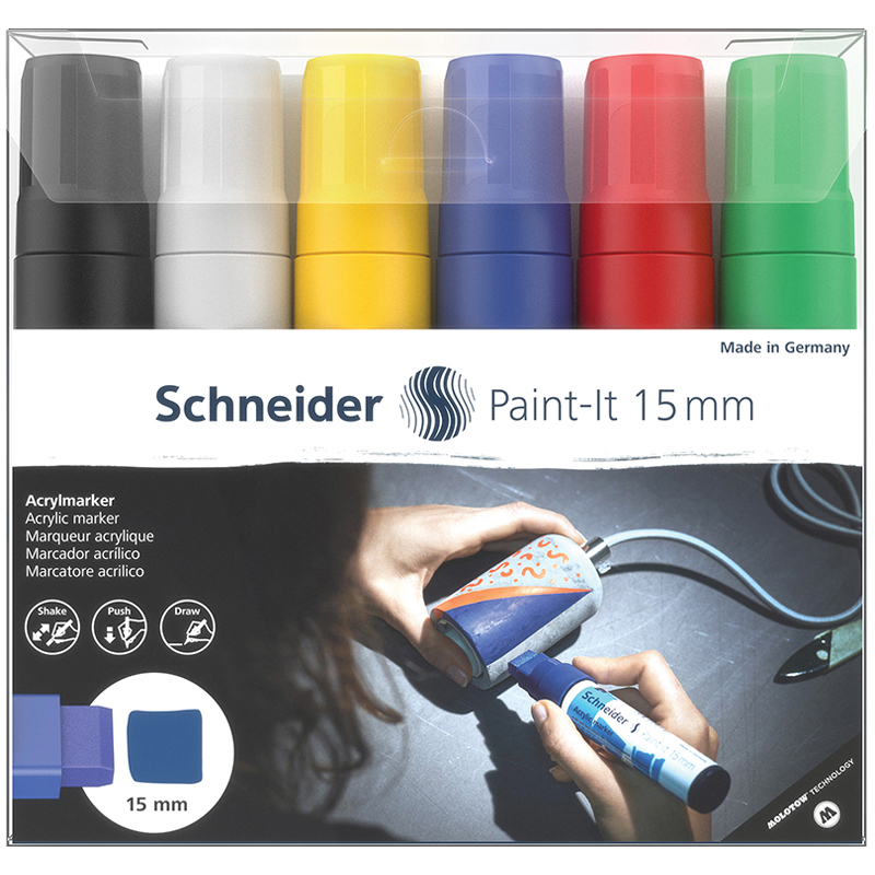 Набор маркеров акриловых Schneider "Paint-it 330", 15мм, ассорти, 6шт. - фото 1